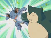 Snorlax's Ice Punch defeats Nidoqueen