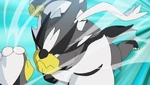 Urshifu was sent out by Quillon to help deal with Regice when it burst out from a nearby glacier. Before Regice could use Hyper Beam, Urshifu used its signature Wicked Blow move to send Regice back and temporarily stun it.