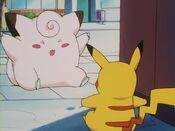 Pikachu bumps into a Clefairy