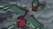 The newly evolved Noivern rescues Hawlucha
