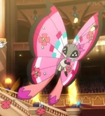 Vivillon was first seen with Aria, Delphox and Aromatisse at the Glorio City Master Class Showcase. Vivillon used Psybeam, colliding with Delphox's Mystical Fire, creating a beautiful scene. After Aromatisse uses Reflect, Vivillon gets on Aria's back and causes Aria to fly in the air, causing Aria to win the Master Class tournament.