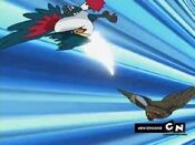 Honchkrow dodges Staravia's attack