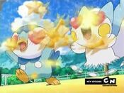 Pachirisu and Piplup get hit by Swift
