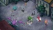 Darkrai surrounded by trainers and Pokémon.