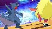 Flareon and Gabite get hit by Ice Chandelier