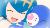 Popplio accepting Lana as her trainer