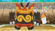 Bianca and Emboar won the battle against Trip.