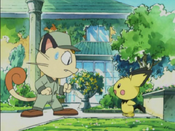 Meowth warns the statue may collapse