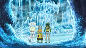 Lillie, Sophocles and Mallow discover a castle made out of ice