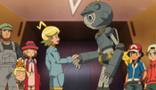 Clemont and Clembot shaking hands