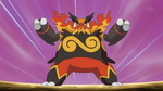 Emboar was first seen along with Heatmor when Shamus was double battling a trainer that owned a Watchog and a Mienshao. The two were able to defeat the Normal and Fighting-types. It was then used against Ash's Snivy and Tepig, but fainted when Ash's Tepig evolved into Pignite and used a Fire Pledge/Flame Charge combo. Emboar is the other Tepig who is more talented than the previous Tepig who is currently owned by Ash after Shamus reveals to Ash about his cruel nature for abandoning Tepig.