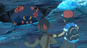 Ash and Kiawe accidentally anger a wild Boldore