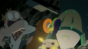 Togedemaru illuminates the area to subside Sophocles' fear down