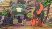 Golurk and Mudsdale help Hapu with the chores