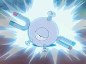 Plusle and Minun use their energy to motivate Magnemite to fight