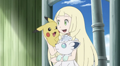 Snowy being with her two best friends, Lillie and Pikachu