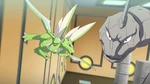 Red used Scyther against Bruno's Onix and Blue's Alakazam during the Pokémon League.