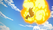 The blast causes Pikachu to fall down