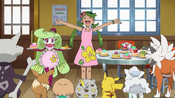 Mallow makes a grand opening of Aina's Kitchen for people and Pokémon