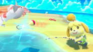 Goldeen with Isabelle on the Tortimer Island stage.