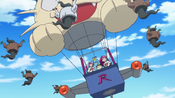 The group of Phantump surrounding Team Rocket's balloon