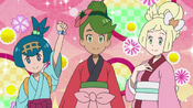 Lana, Mallow, and Lille in their Yukatas