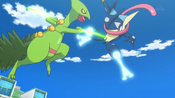 Greninja and Sceptile clash with Aerial Ace and Leaf Blade