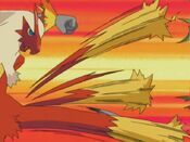 Blaziken kicks the leaves away