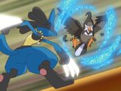 Lucario stops Staravia's Brave Bird