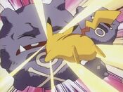 Pikachu tackles Weezing