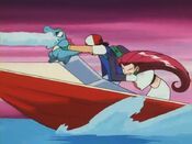 Totodile goes to stop the boat