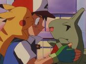 Larvitar is ready to join Ash on a journey