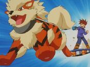 Gary's Arcanine pulls the skateboard