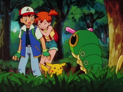 Misty gets scared after seeing Caterpie