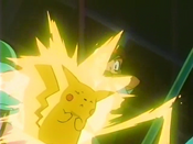 Pikachu releases an electric attack to destroy the missiles