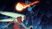 Blaziken dodges Lucario's Power-Up Punch