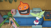 Mallow and Steenee getting startled by Heat Rotom