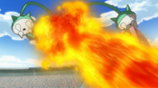 Ferrothorn is defeated by Pignite's Flamethrower