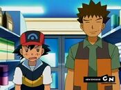 Ash and Brock are unamused by Dawn's shopping choices