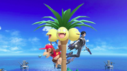 Alolan Exeggutor with Diddy Kong & Bayonetta on the Big Blue stage.