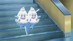 Vanilluxe's first appearance was meeting Ash and his friends on their way to the harbor, where Iris showed discomfort around it. Vanilluxe fought against several Ferroseed's electrically-charged moss that had trapped them.