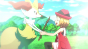 Braixen thinking back when Serena complimented her