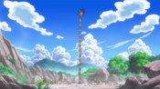 Ash and Iris are on the top of Sandile pillar