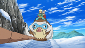 Ash and Serena pulling Clemont and Bonnie up the mountain by rope