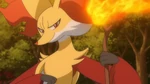 Delphox is Aria's starter Pokémon she chose as a Fennekin. She evolved into a Braixen prior to the Showcase in Lagoon Town. She also evolved into a Delphox, and was used in battle against Serena's Fennekin and Pancham to encourage Serena to smile more.