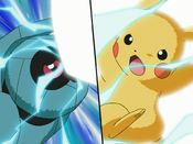 Pikachu and Beldum clash