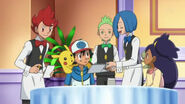 Ash and Iris with Cress, Cilan, and Chili in the Anime.