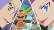 Team Rocket sees Chespin and Bunnelby walking by