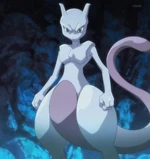 After Blue came home from being broken, Red and Oak used his completed Pokédex to try to identify it. When none of the 149 Pokémon looked like it, they deemed it as a new species of Pokémon. Red remembered a book, Dr. Fuji's diary, about them creating a new Pokémon, the son of Mew, Mewtwo. Red then took his strongest Pokémon there (Gengar, Lapras, Articuno, Charizard, and two others) to Cerulean Cave. Despite type advantages and legendaries, no Pokémon could defeat it until Red's Charizard Mega Evolved and took down Mewtwo. Mewtwo was then captured with an Ultra Ball.