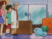 Oak, Tracey and Ash's mom greet Bulbasaur